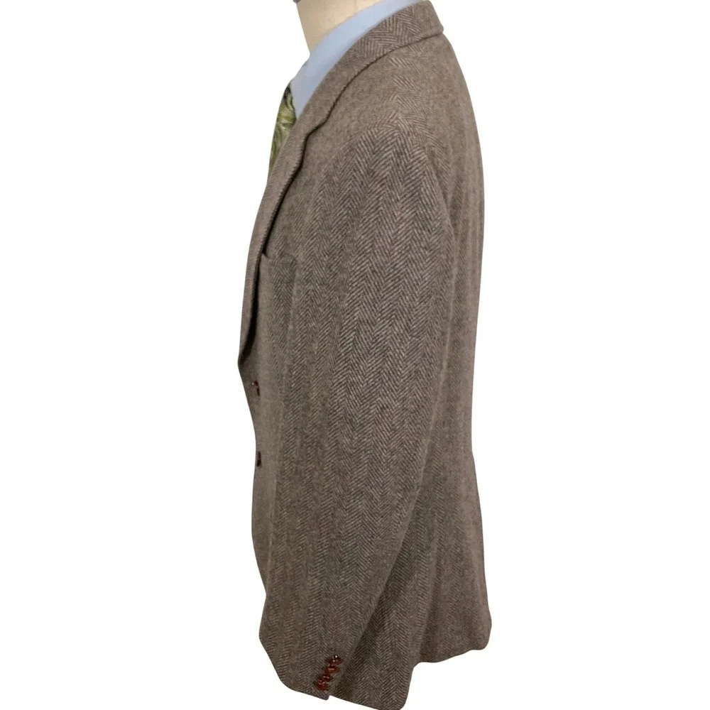 Stanbrooke Shop Blazer Mens 42R Brown Herringbone Leather Buttons Academic Tweed